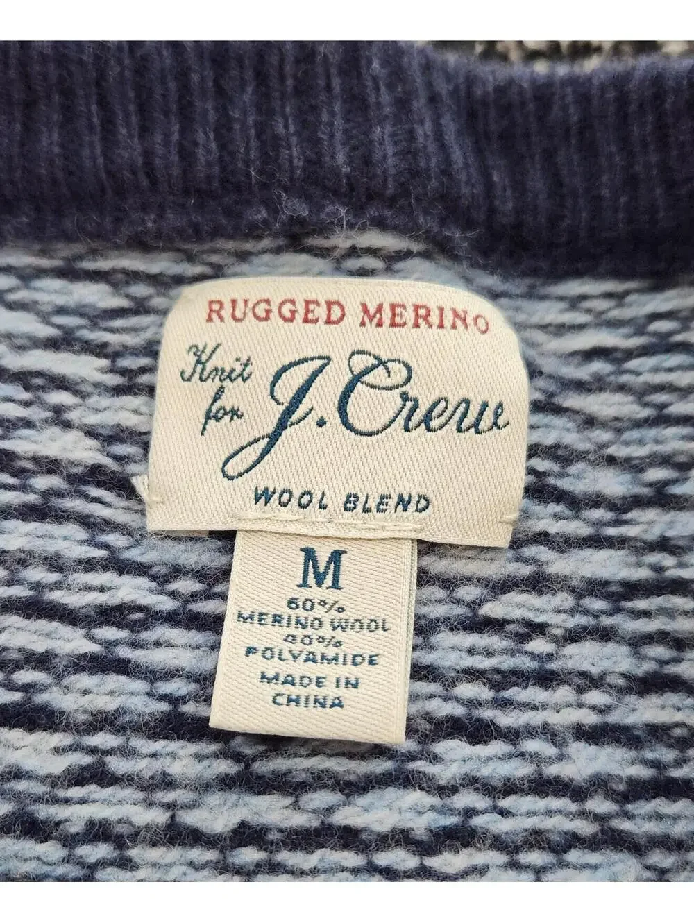 J.CREW Rugged Merino Blend Birdseye Sweater Mens Medium Crewneck Pullover Blue